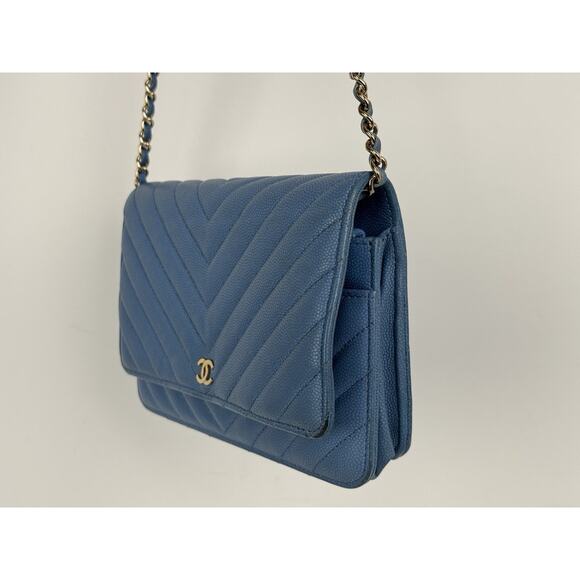 Chanel Wallet on Chain Blue Chevron Caviar Leather B-6 - Picture 15 of 16